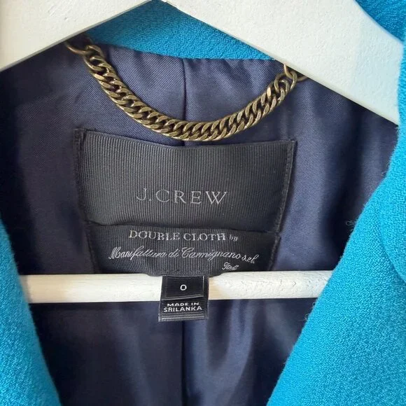 J.Crew Double Cloth Italian Wool Belted long Coat Women’s Size 0 Blue - Picture 5 of 13